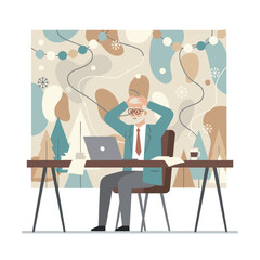 Stressed senior businessman working on his laptop during the busy winter holiday season