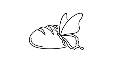 Butterfly and Bread Loaf Minimalist Line Art Illustration