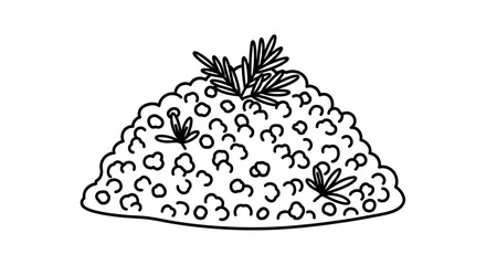 Simple line art illustration of a grain food pile with fresh herbs.