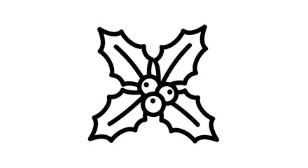 Simple Christmas Holly with Berries Outline Icon