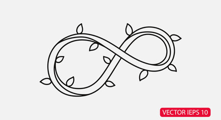 Infinity symbol with leaves in a line art style.