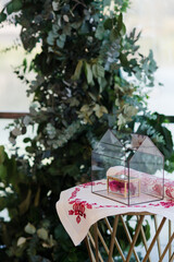Coziness and style. Modern event design. European traditional wedding ceremony decoration and...