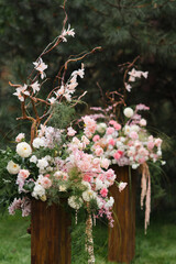 Coziness and style. Modern event design. European traditional wedding ceremony decoration and...