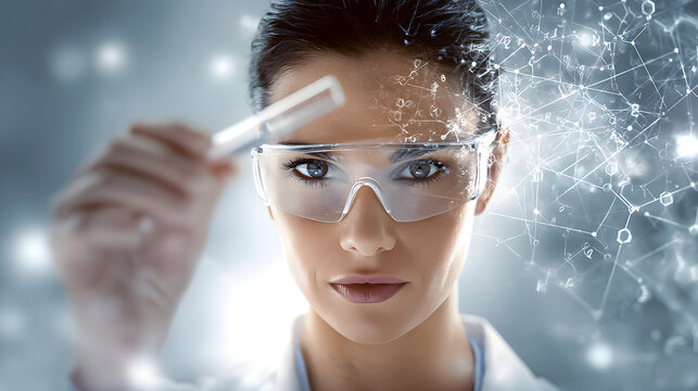 Scientist conducting research with a test tube in a modern lab setting during a bright day - Powered by Adobe