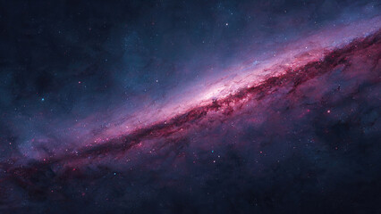 Obraz premium A stunning cosmic view of a distant galaxy, showcasing its vibrant pink and purple core amidst countless stars and nebulae in deep space.
