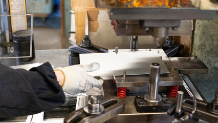 Metal Sheet Positioning Work on Factory Press Machine