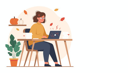 Stressed woman overwhelmed by work at a desk in autumn frustrated by technology burnout