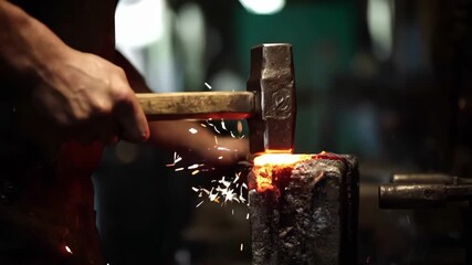 Medium shot showcasing a blacksmith alternating between hand hammering and a power hammer demonstrating varied force levels and adaptive forging styles