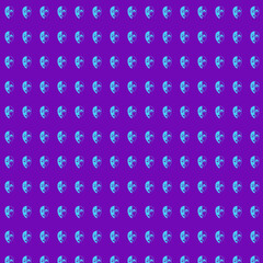 Repeating Pattern of Blue Theatrical Masks on Purple Background