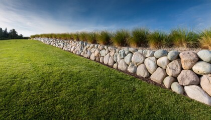 Fototapeta premium Erosion Control Natural Boulder Retaining Walls Grassy Slopes
