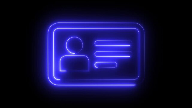 Neon line Man ID Card icon animation. Neon Identification card outline icon. personal data, Driver's license, files or id cards symbol. NID card verify icon isolated .profile verify account icon.