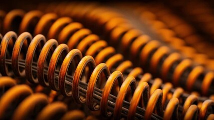 Synchronized machines work in harmony to create copper coils with consistent spacing and tension highlighting efficient coordinated manufacturing processes.