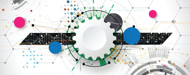 Obraz premium Futuristic medical background, DNA strands, connected neural web