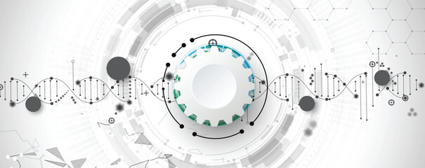 Obraz premium Futuristic medical background, DNA strands, connected neural web