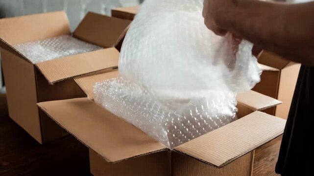 Protective ecommerce packaging with bubble wrap and foam inserts securing fragile items inside sturdy shipping boxes ensuring safe delivery for online orders.