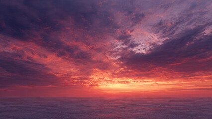 Obraz premium A breathtaking sunset paints the sky and ocean with vivid hues of red, orange, and purple, creating a serene and dramatic seascape.