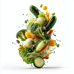 Green Vegetables and Herbs &ndash; Trendy Advertising Composition on White Background