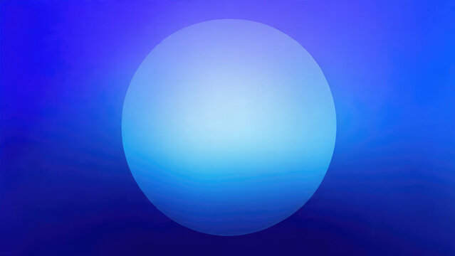 A luminous, gradient blue sphere is centered against a vibrant, deep blue background, creating a serene and abstract visual.