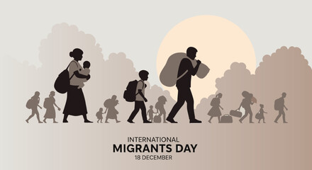 Migrant families walking together toward a better future on International Day
