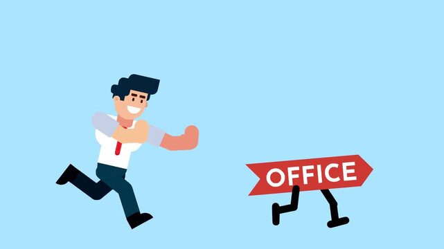 Businessman Chasing Walking Office Sign Illustration