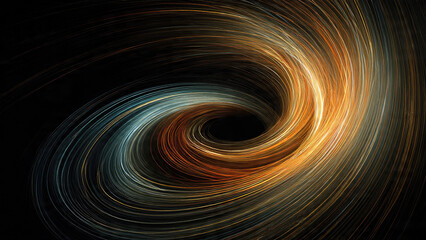 Captivating abstract art: a dynamic vortex of glowing orange, blue, and white light streaks against a dark background, suggesting fluid motion.