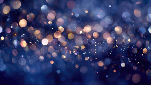 A beautiful abstract background featuring shimmering golden and blue bokeh lights, creating a festive, dreamy, and sparkling atmosphere perfect for celebrations and design. - Powered by Adobe