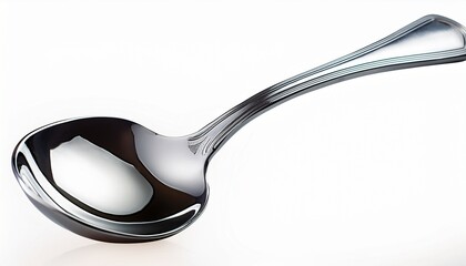 a shiny silver spoon with a curved handle