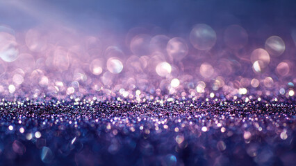A dazzling field of sparkling purple and blue glitter with vibrant bokeh lights creating a magical, festive backdrop.