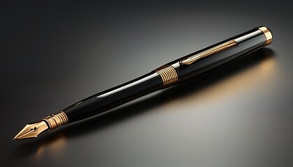 a sleek black pen with a gold tip and a smooth curved body