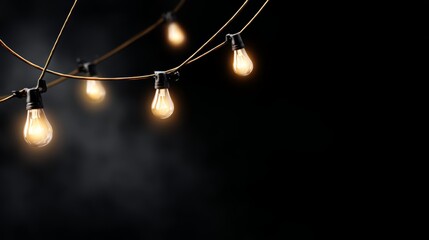 Glowing string lights illuminating a dark night background, creating a warm, festive atmosphere for celebration, party, event, or special occasion