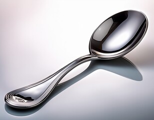 a shiny silver spoon with a black handle