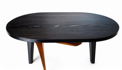 a black wooden table with a smooth surface and a slightly curved edge
