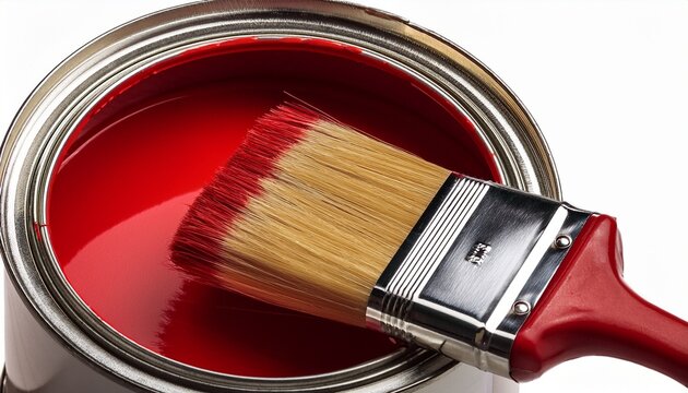 red paint can and brush top view