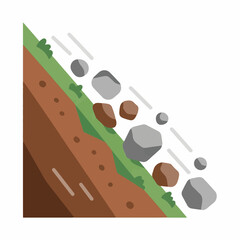 Vector illustration of a landslide with rocks and debris falling down a steep hill.