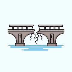 A simple vector illustration of a broken stone bridge collapsing into the water below.