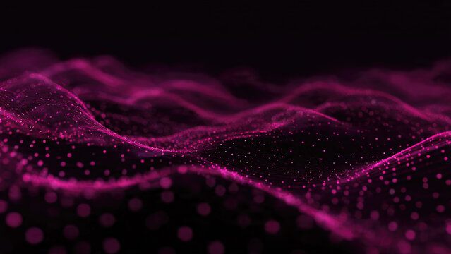 A mesmerizing abstract digital landscape of undulating magenta waves, created by countless interconnected glowing particles and lines against a dark background. - Powered by Adobe
