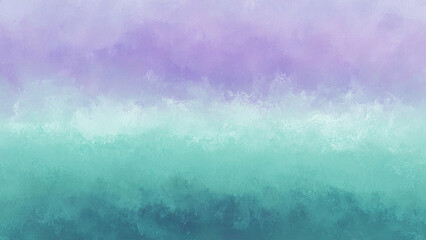 Fototapeta premium Abstract watercolor gradient background featuring soft purple, light mint green, and deep teal with a textured, artistic brushstroke look.