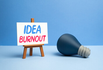 Idea burnout. Creative fatigue and loss of inspiration. Mental health, workplace stress, productivity and creative industry burnout awareness.