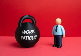 Office worker and work fatigue. Chronic stress and overload in the workplace. HR wellbeing programs, burnout prevention, labor productivity research and corporate health strategies.
