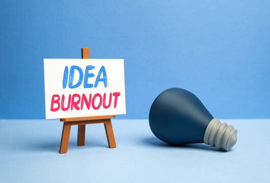 Idea burnout. Creative fatigue and loss of inspiration. Mental health, workplace stress, productivity and creative industry burnout awareness.