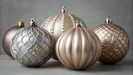 Christmas eco friendly ornaments with elegant metallic finish and intricate patterns create festive and sustainable holiday atmosphere
