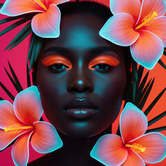Tropical Neon Beauty with Vibrant Hibiscus Flowers