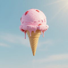 Floating Strawberry Ice Cream Cone in the Sky