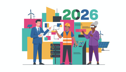 Future planning and development for 2026 diverse team uses tech for sustainable industry