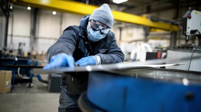 Technician inspects metal anodizing quality on aerospace aluminum components ensuring precise oxidation layers for durability in aviation manufacturing.