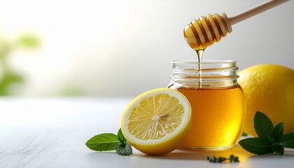 はちみつレモンとハーブの健康イメージ背景