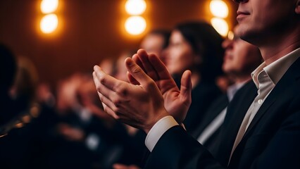 Audience Applauding Enthusiastically During a Formal Event or Presentation.