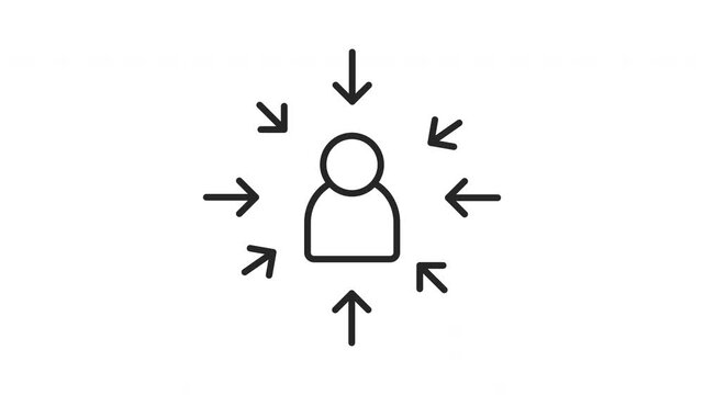 Target audience. Customer person, client targeting. Consumer centricity. Leader pointing. Focus human sign animation. Loop