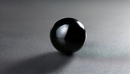 a shiny black sphere rests on a gray surface