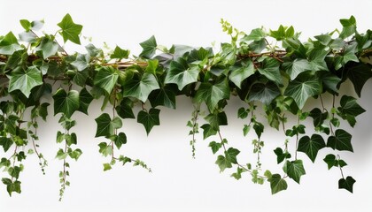 verdant ivy branches cascading with vibrant foliage floating against white background for botanical graphic projects